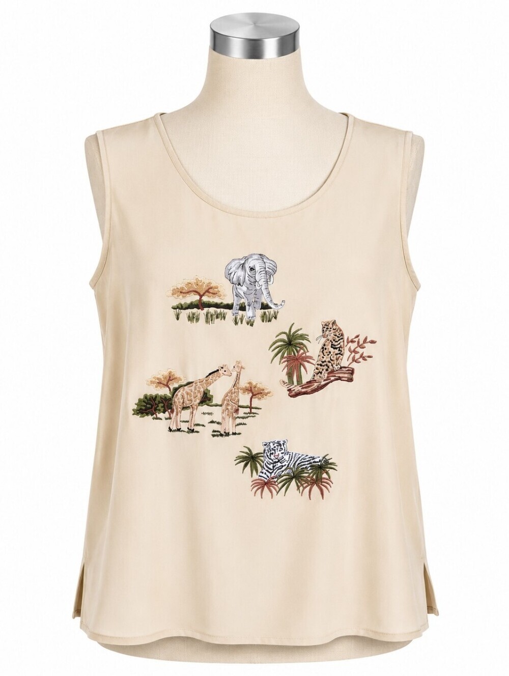 Bon Worth Women's Embroidered Safari Animal Tank Top M Casual Vacation Novelty